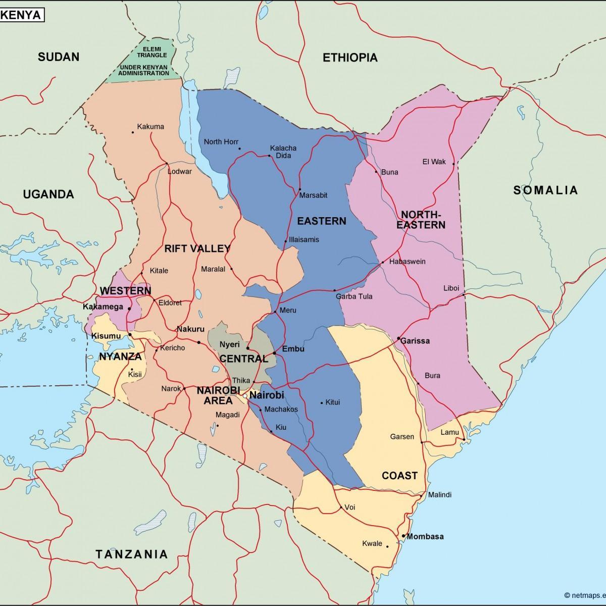 χάρτης του πολιτικού χάρτη της Κένυας