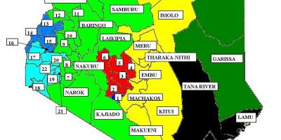 Χάρτης της 47 κομητείες στην Κένυα 