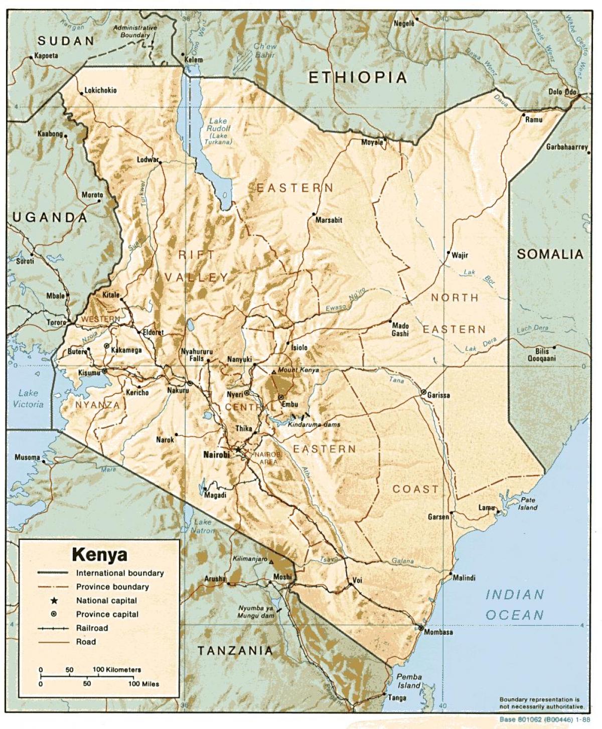 χάρτης της Κένυα δείχνει μεγάλες πόλεις