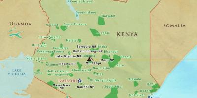 Χάρτης της Κένυας εθνικά πάρκα και καταφύγια
